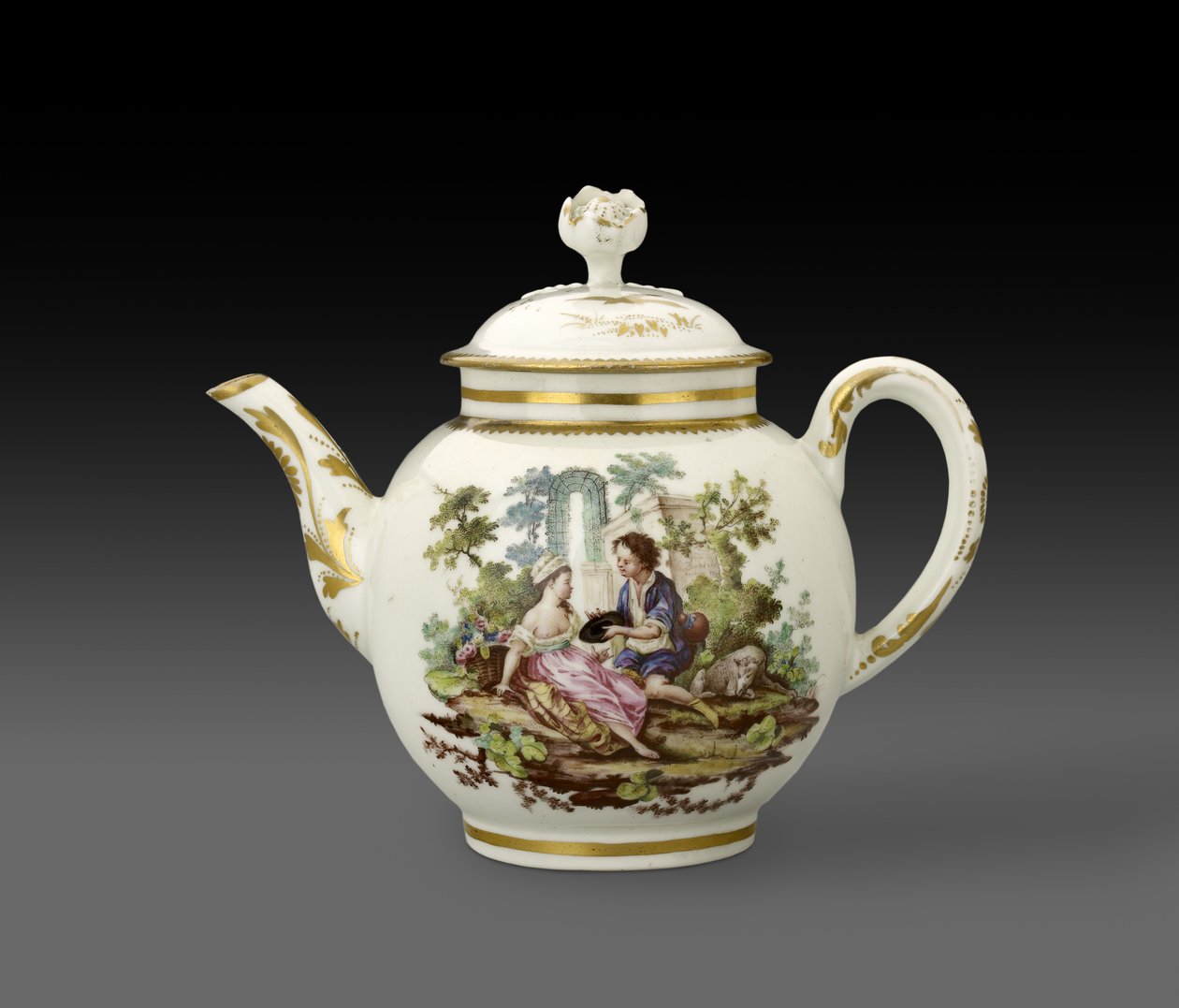 Tekande med låg, 1772, Worcester Porcelænsfabrik (steatitisk porcelæn) af Fidelle Duvivier