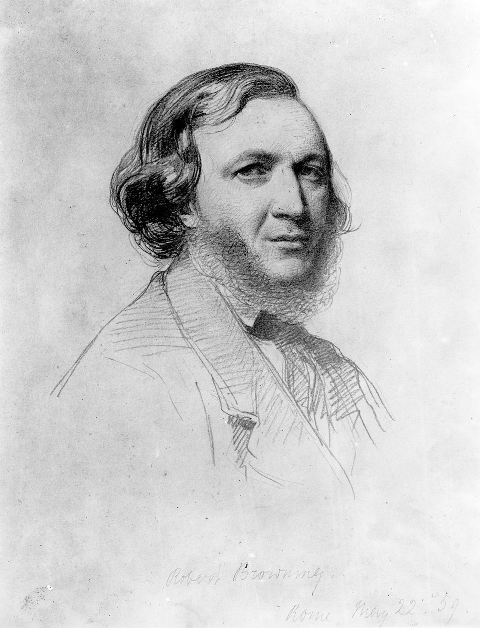 Portræt af Robert Browning (1812-89) (blyant på papir) (bundw foto) af Field Talfourd