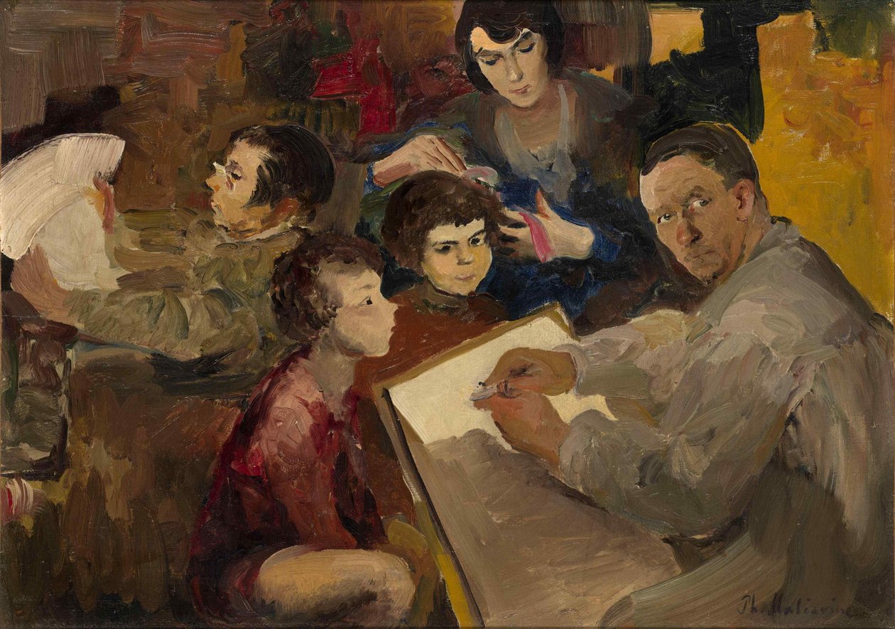 Selvportræt med familie af Filipp Andreevic Maljavin