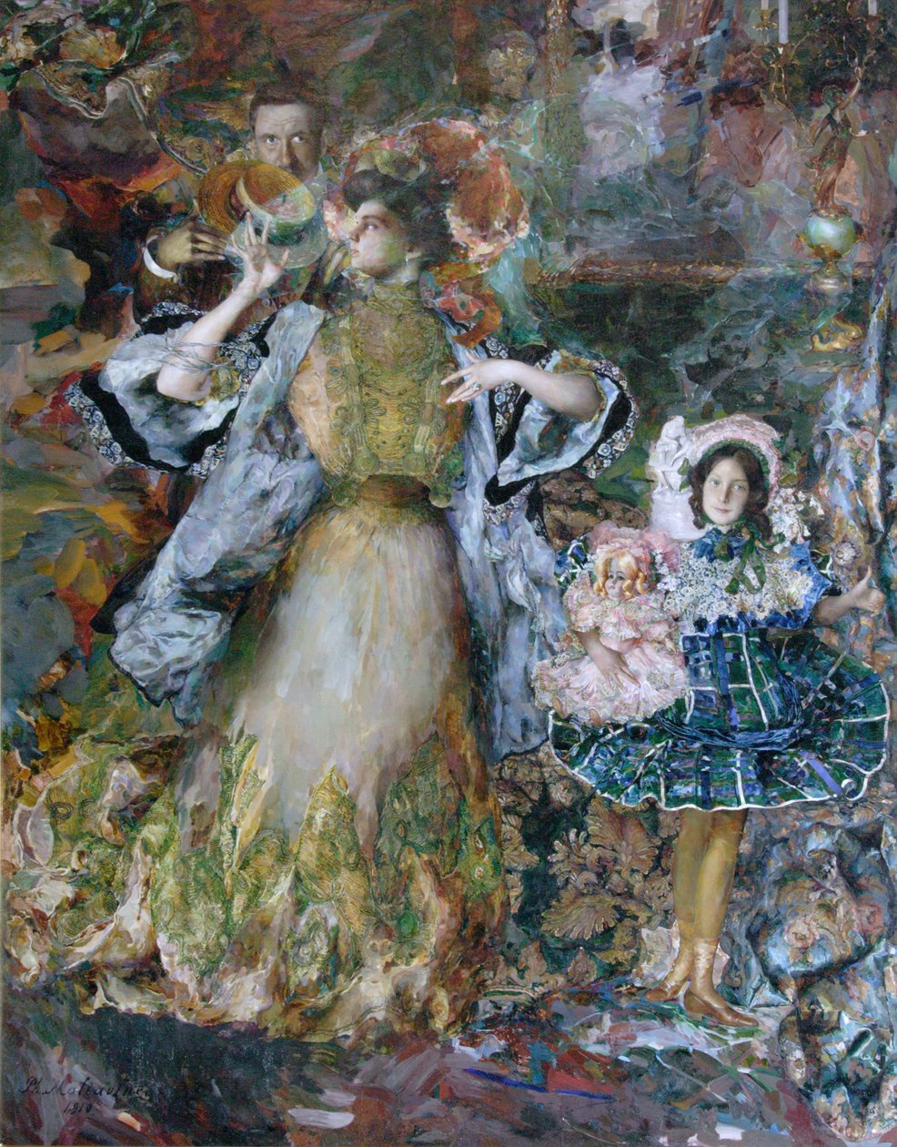 Selvportræt med kone og datter, 1910 af Filipp Andreyevich Malyavin