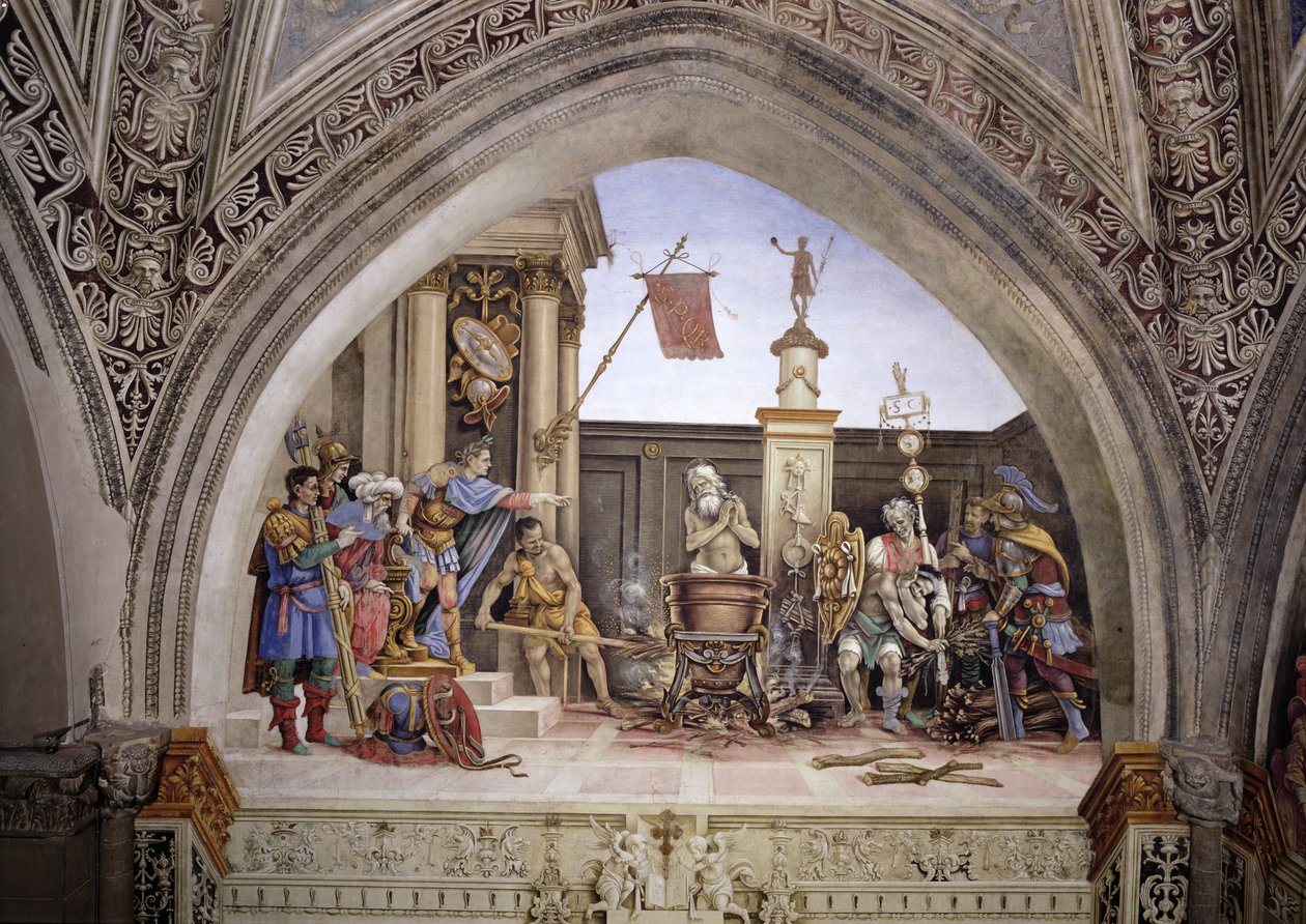 Nordmuren af Strozzi Kapel, The Martyrium of St. John the Evangelist, c.1457-1502 af Filippino Lippi