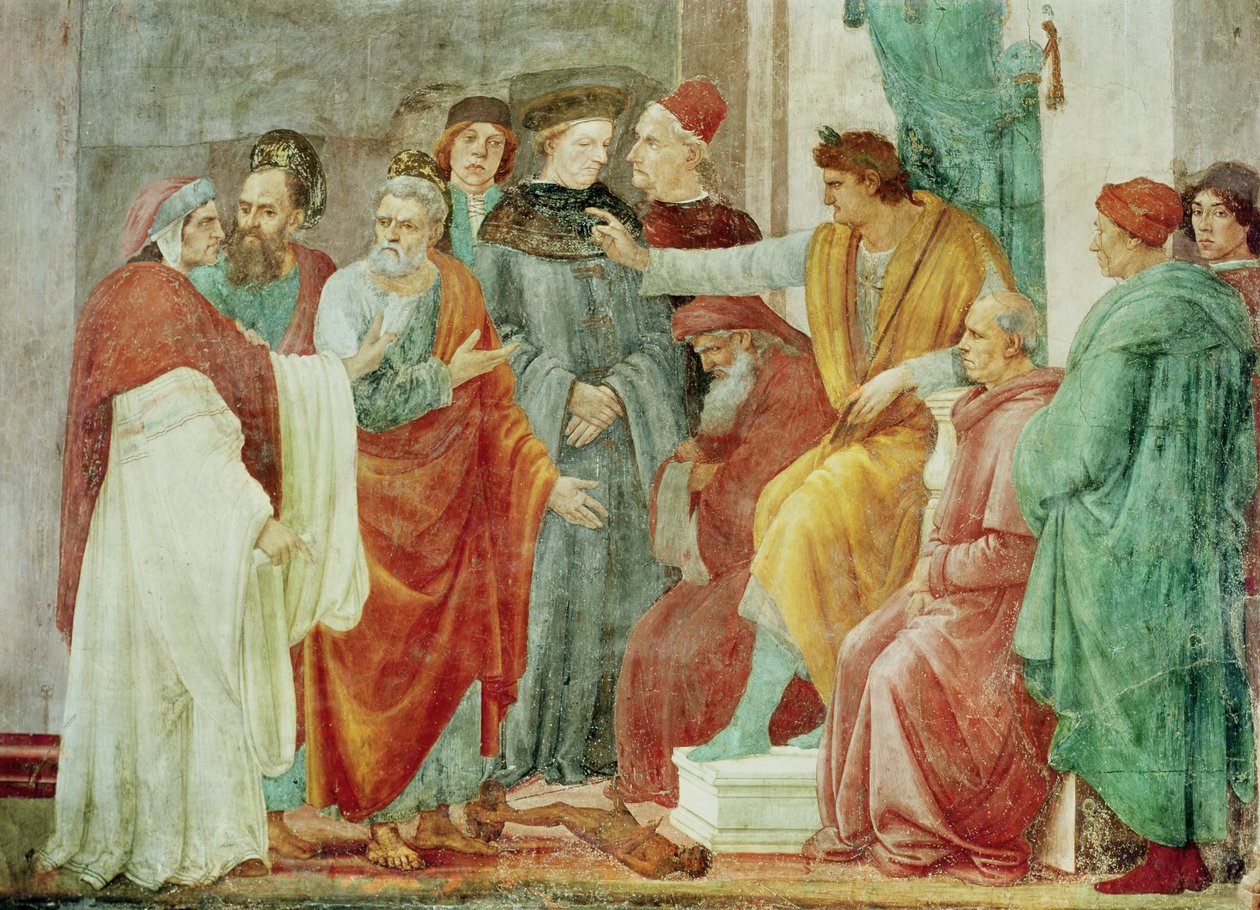 Striden med Simon Mago (Nero enthroned), nederste lag af muren til højre for alteret, ca. 1484-85 af Filippino Lippi