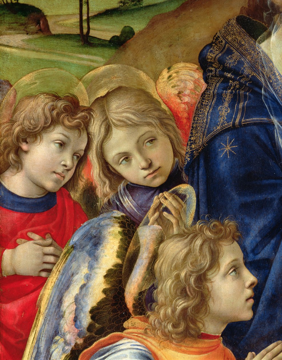 The Vision of St. Bernard, detalje af tre engle, 1480 af Filippino Lippi