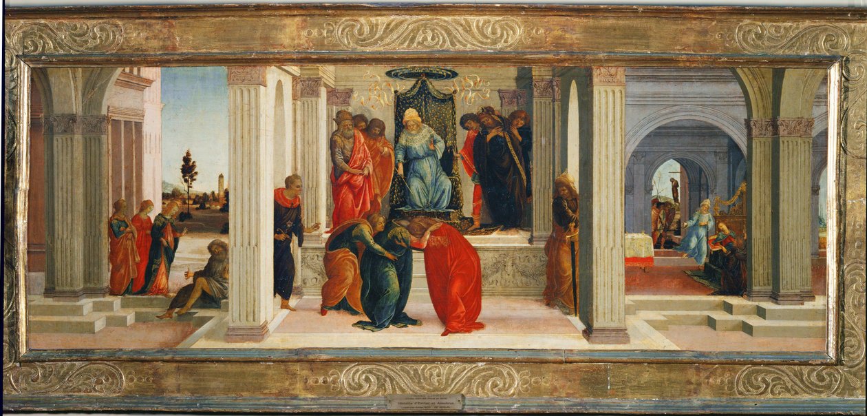 Tre scener fra Esters liv: Mordechai beklager sig over jødernes skæbne ... af Filippino (attr.to) Lippi