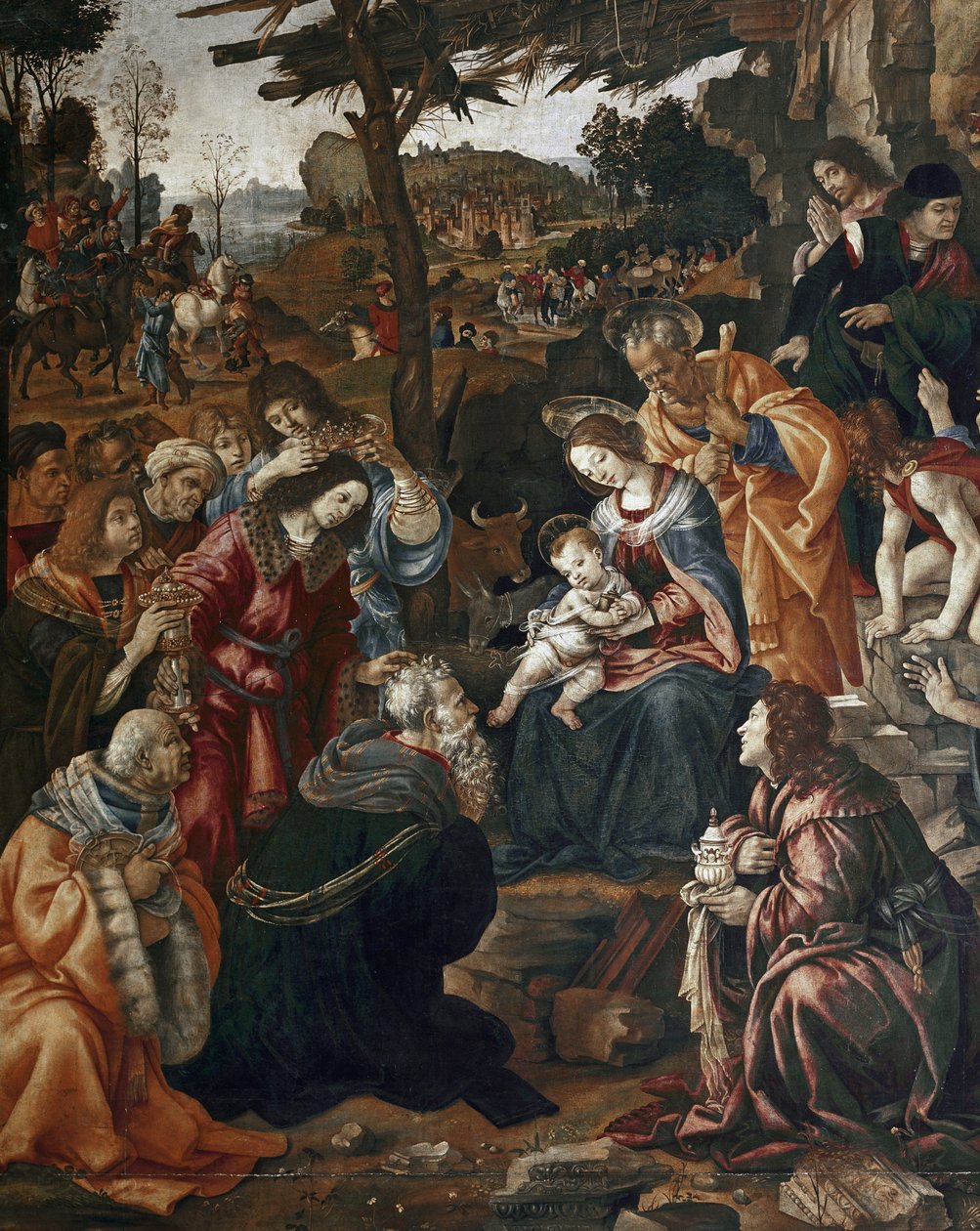 Tilbedelse af Magi - Altertavle af San Donato (olie på panel af Filippino Lippi