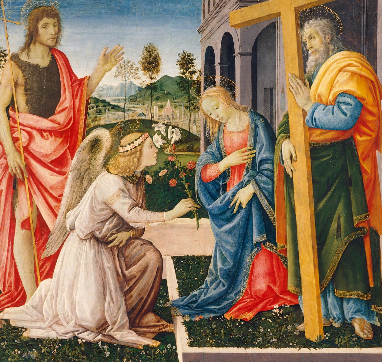 Annunciation and Saints, af Filippino Lippi (1457-ca 1504), olie på lærred af Filippino Lippi