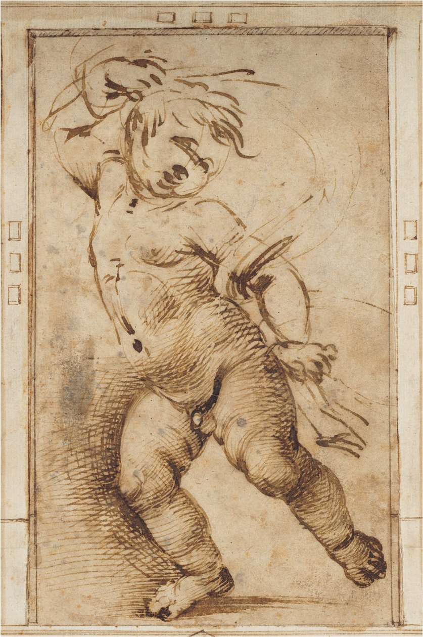 Dansende Putto Holder et Draperi af Filippino Lippi
