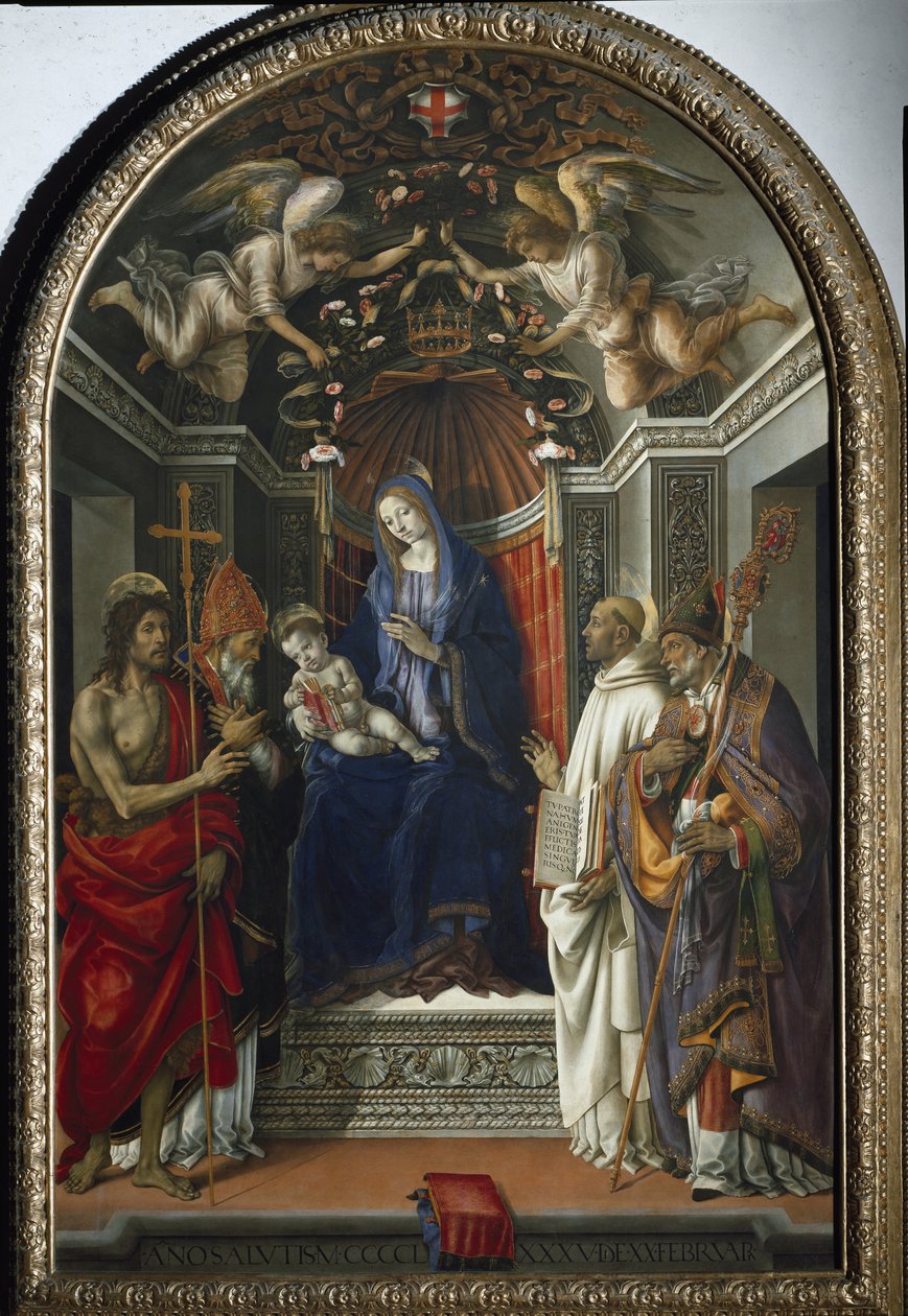Madonna med barnet omgivet af de hellige Johannes Døberen, Victor, Bernard af Clairvaux og Sankt Zenobius (1485-1486, tempera på poppeltræ) af Filippino Lippi