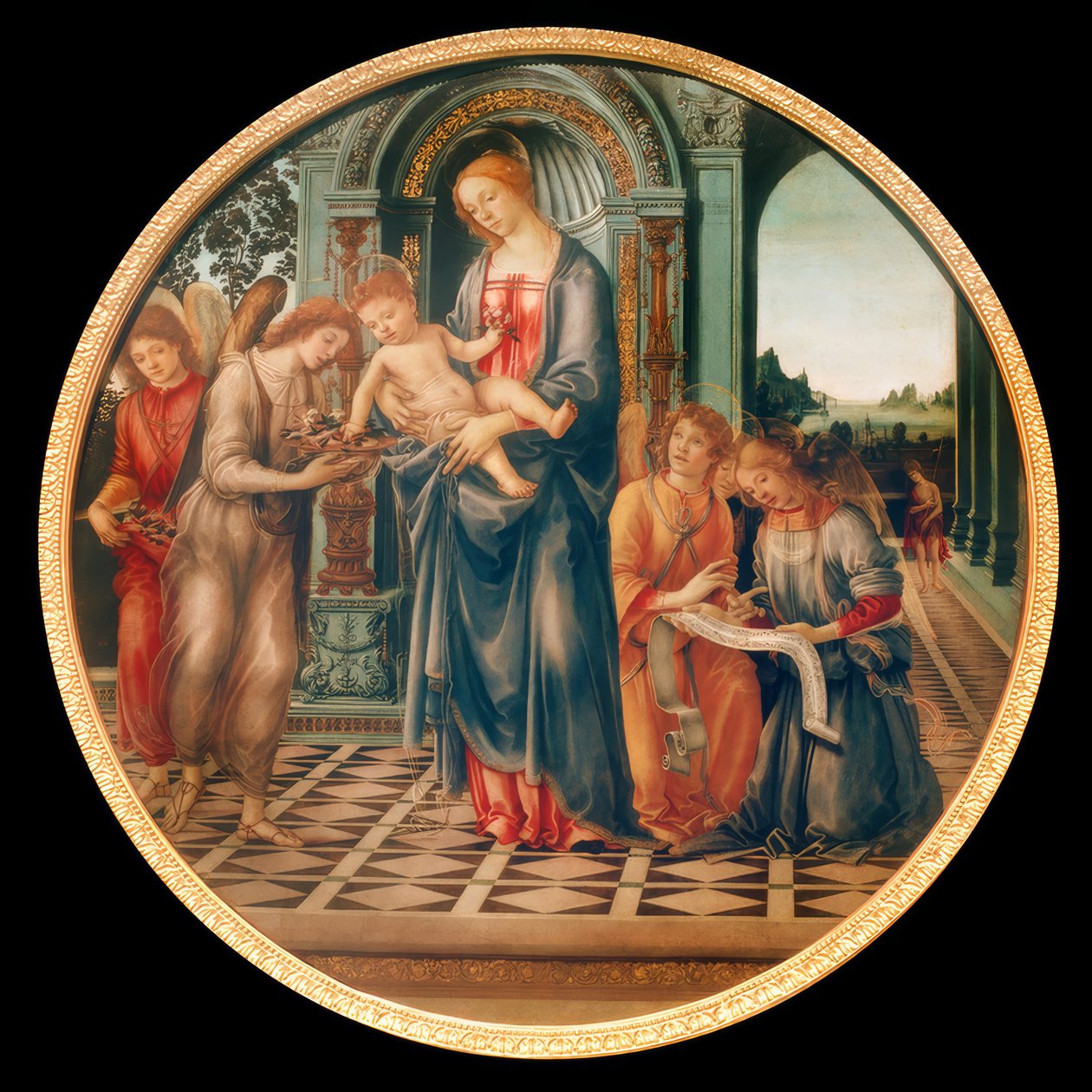 Maria med barnet, engle og Johannes Døberen af Filippino Lippi