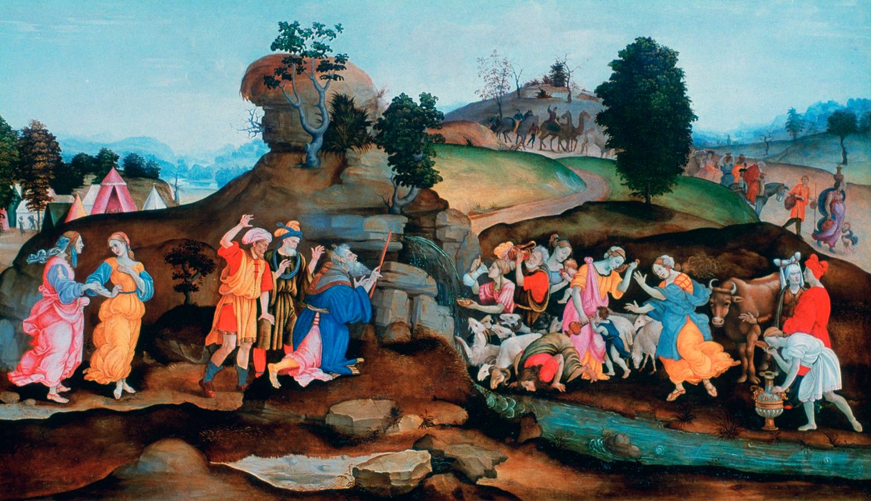 Moses bringer vand frem af klippen, c1500 af Filippino Lippi