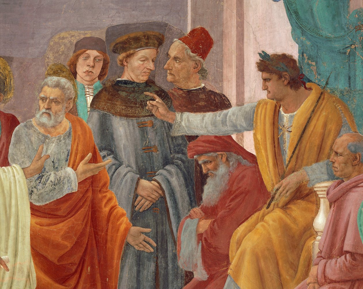 Sankt Peter konfronterer Simon Magus foran Nero, af Filippino Lippi, fresko detalje af Filippino Lippi