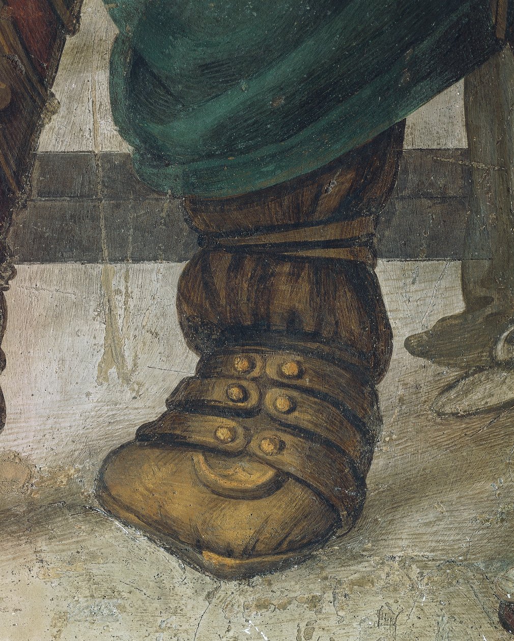 Saint Philip Driving Dragon fra Temple of Hieropolis af Filippino Lippi, detalje af fodtøj, fresco af Filippino Lippi