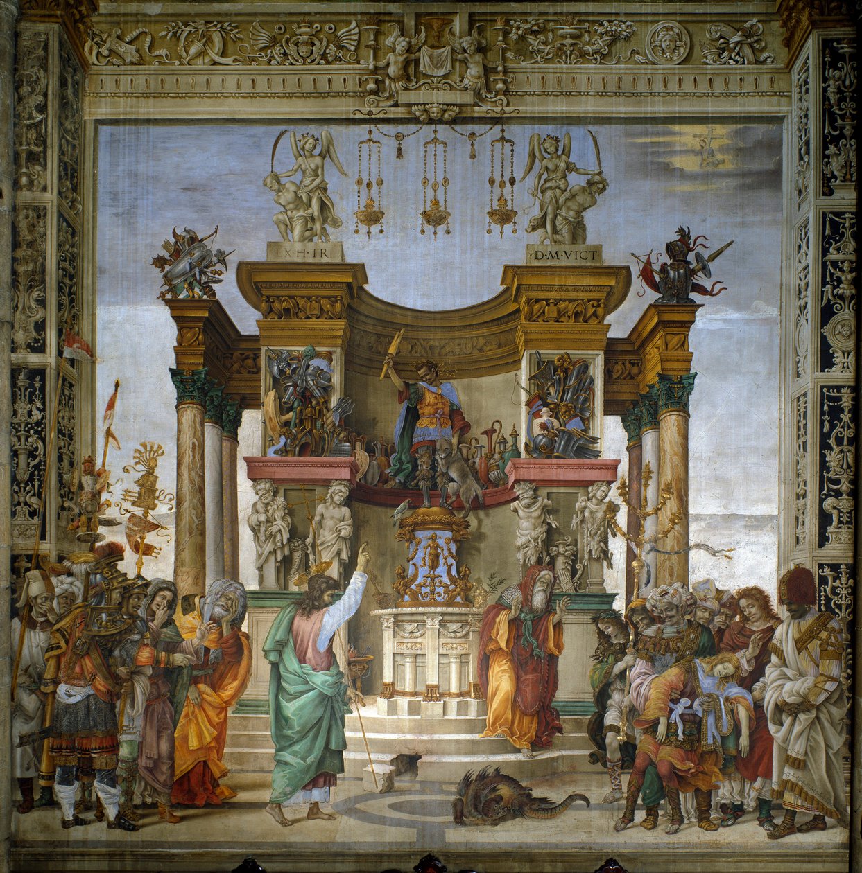 Sankt Philip uddriver dragen fra templet Hierapolis Fresco af filippinske Lippi (1457-1504) 1487-1502 Strozzi-kapellet, Santa Maria Novella, Firenze - Sankt Filip driver dragen fra Hieropolis-templet, af filippinske Lippi (1457-1504) . Fresco af Filippino Lippi