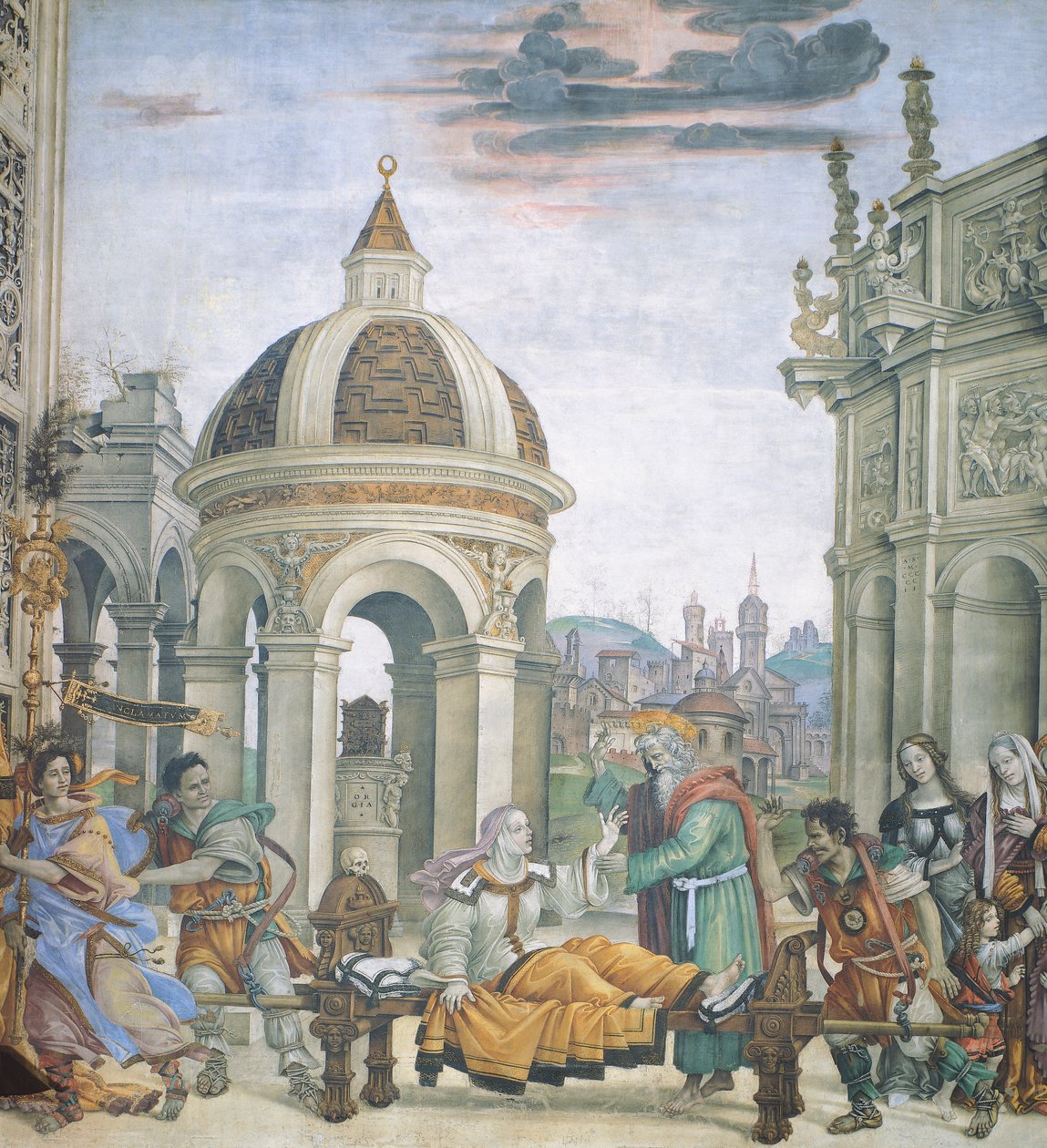 St John Evangelist Resuscitating Drusiana, detalje af Stories of St John Evangelist, af Filippino Lippi (1457-ca 1504), fresco, Basilica of Santa Maria Novella, Strozzi Chapel, Firenze af Filippino Lippi