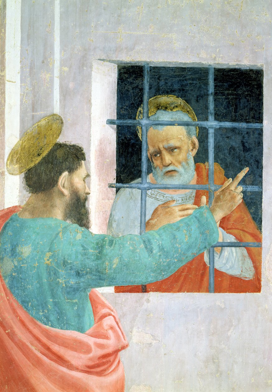 St. Peter besøgt i fængslet af St. Paul, ca. 1480 freskodetalje af 63300 af Filippino Lippi