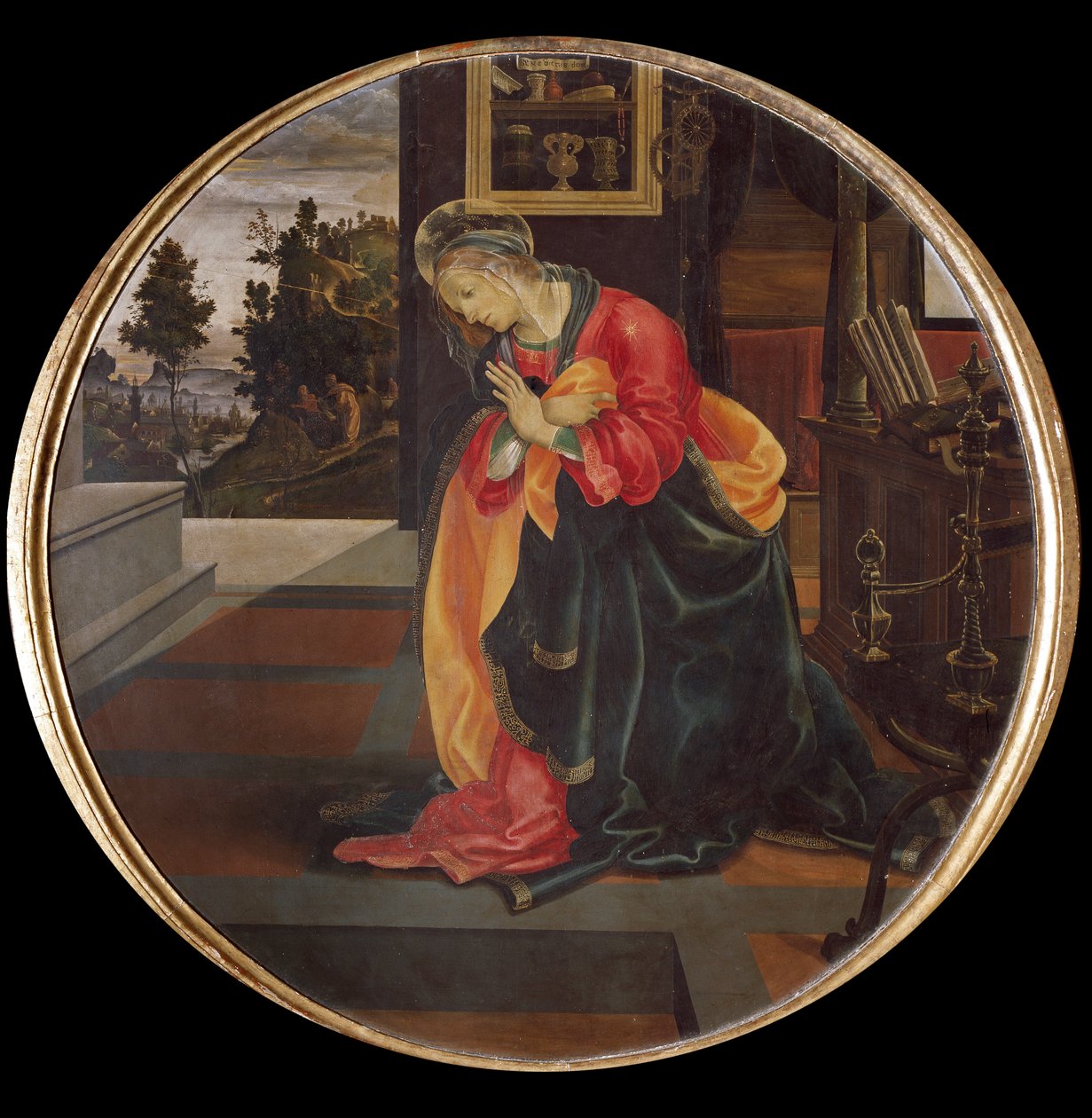 Bebudelsen. Detalje af Jomfruen (olie på lærred af Filippino Lippi