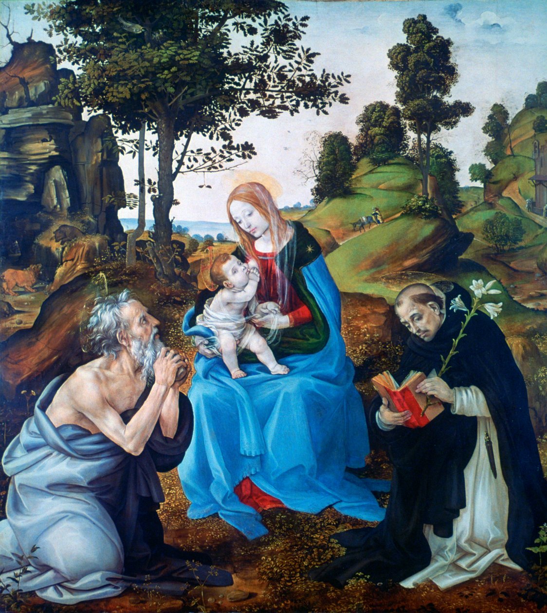 Jomfruen og barnet med de hellige Hieronymus og Dominikus, c1485 af Filippino Lippi