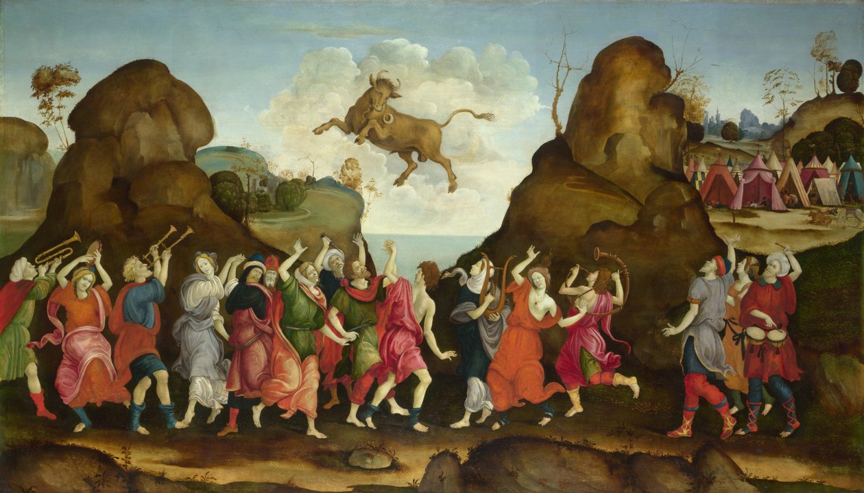 Tilbedelsen af den egyptiske tyregud, Apis, ca. 1500 af Filippino, Lippi