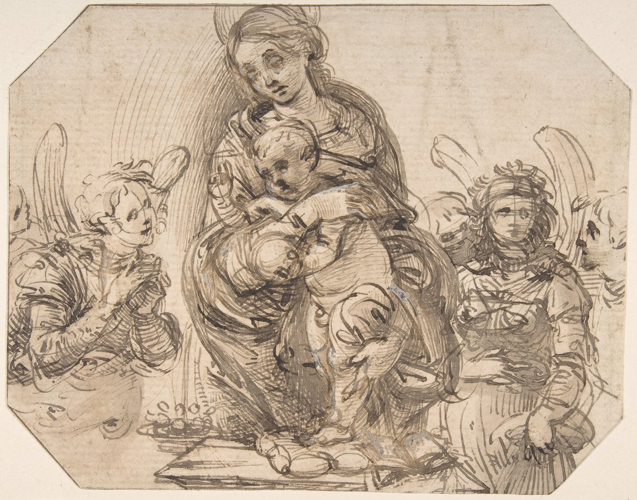 Jomfru og barn deltog af engle, 145758-1504. af Filippino Lippi.