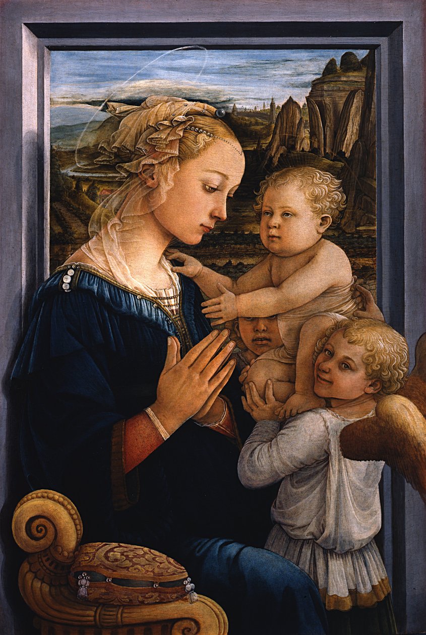 Madonna og barn med to engle af Fra Filippo Lippi