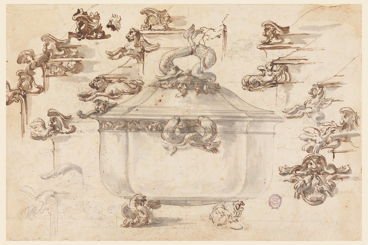 Tegning, designs til Silver Tureen, 1769 af Filippo Marchionni