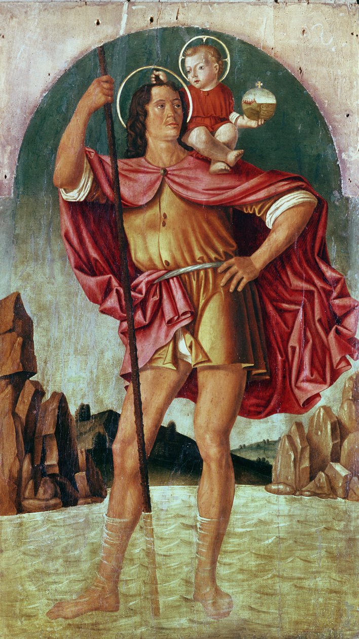 St. Christopher (tempera på panel) af Filippo Mazzola or Mazzola dell