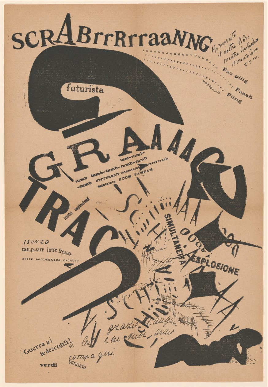 Om aftenen, mens hun lå på sin seng, læste hun brevet fra sin artillerist ved fronten igen, 1917 (bogtryk) af Filippo Tommaso Emilio Marinetti