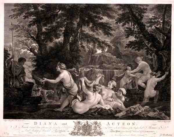 Diana og Acteon, graveret af William Woollett (1735-85), udgivet af J. Boydell af Filippo (after) Lauri
