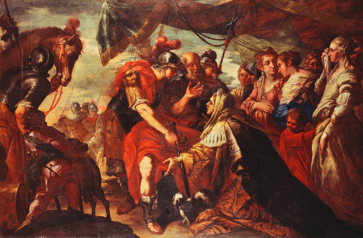 Coriolanus overtalt af sin familie til at rejse belejringen af Rom, ca. 1660-61 af Filippo Abbiati