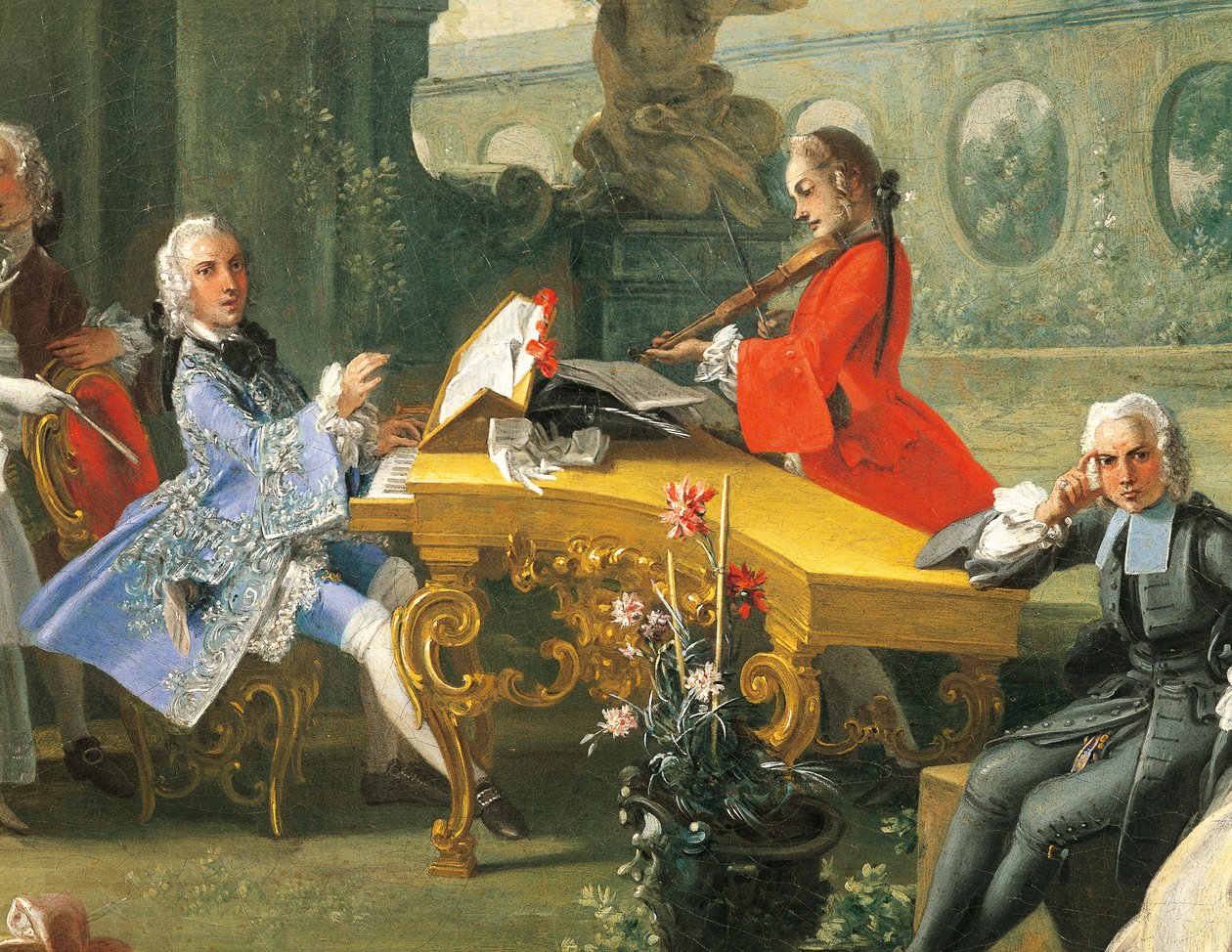 Koncert i en have, ca 1750, af Filippo Falciatore (aktiv 1737-1768), olie på lærred, 75,8 x102 cm. Detalje. Italien af Filippo Falciatore