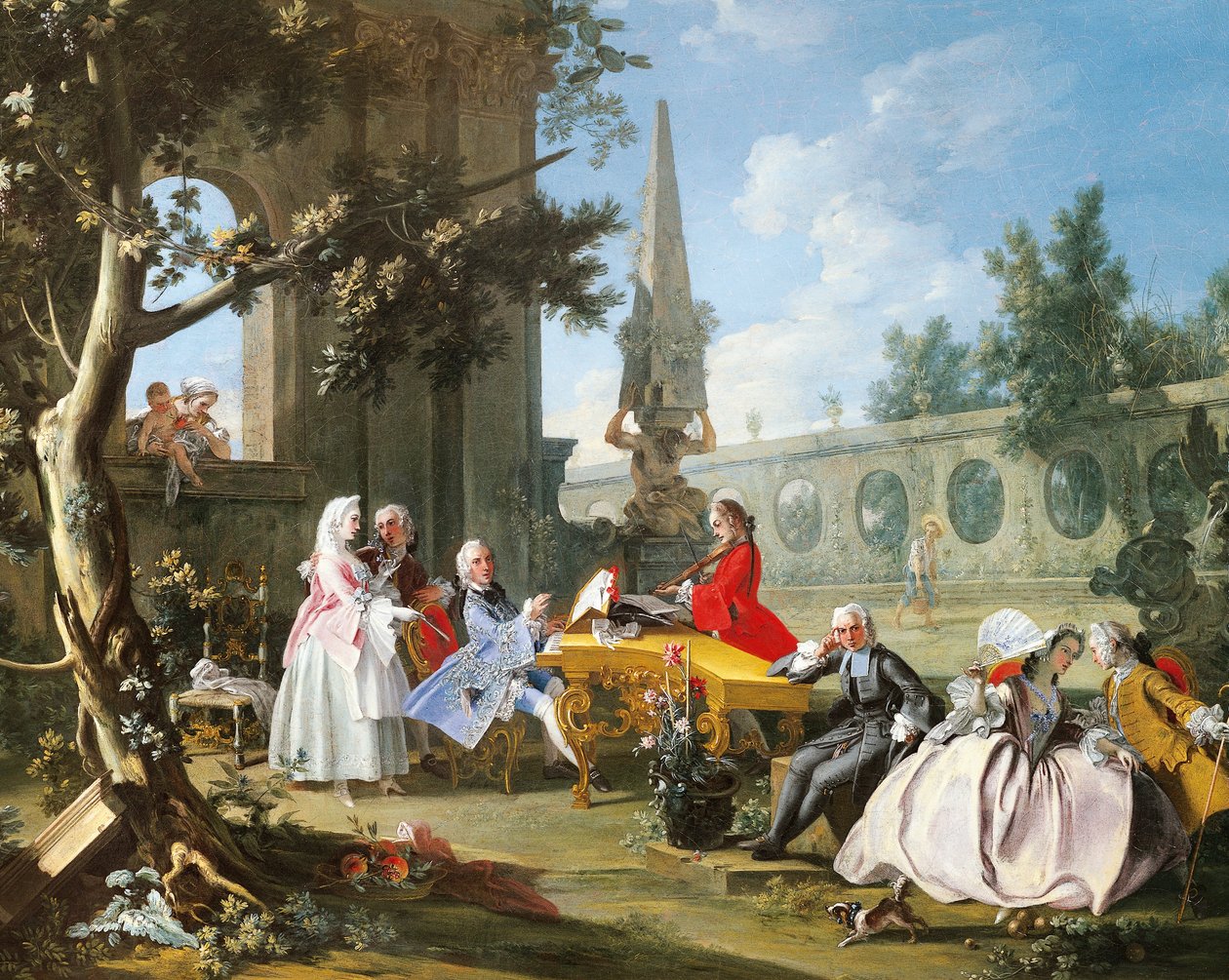 Koncert i haven af Filippo Falciatore (aktiv 1737-1768), olie på lærred, 75,8 x 102 cm, detalje, Italien, ca. 1750 af Filippo Falciatore