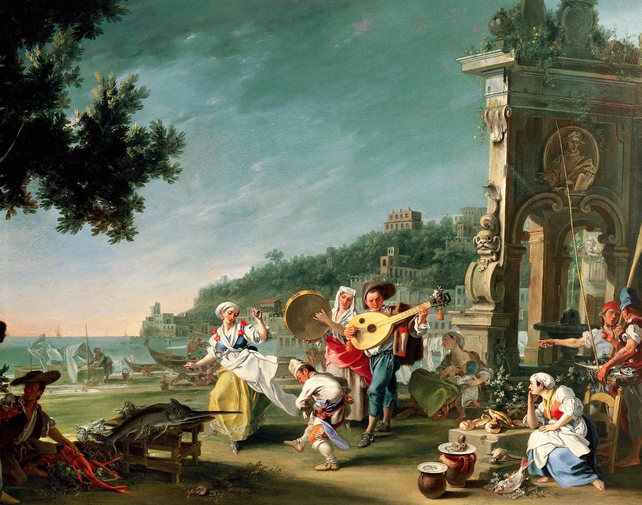 Tarantella i Margellina, ca 1750, af Filippo Falciatore (aktiv 1737-1768), olie på lærred, 76,2 x 102 cm. Italien af Filippo Falciatore