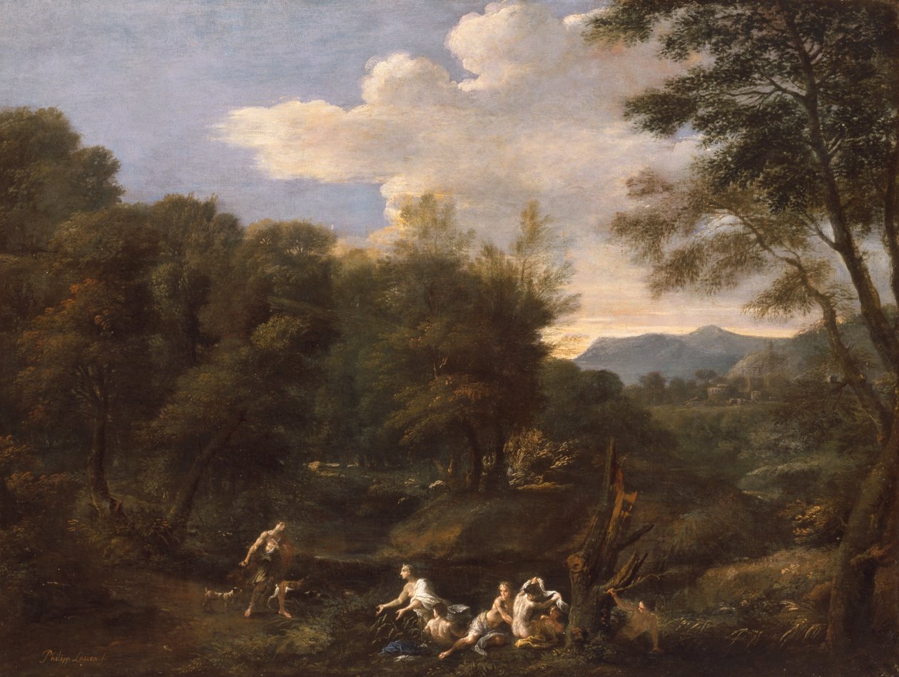 Diana og Actaeon (olie på lærred) af Filippo Lauri