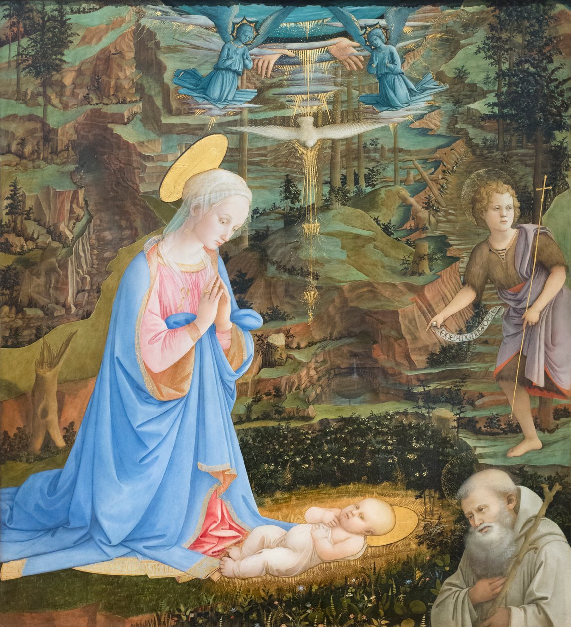 Tilbedelse af barnet med den unge Johannes Døberen, St. Romuald af Filippo Lippi