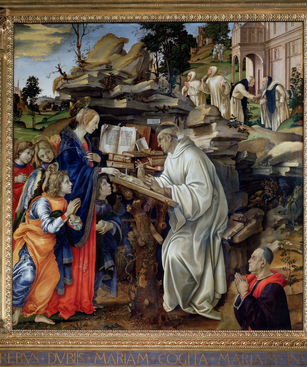 Jomfruens tilsynekomst til Sankt Bernard - olie på panel af Filippo Lippi