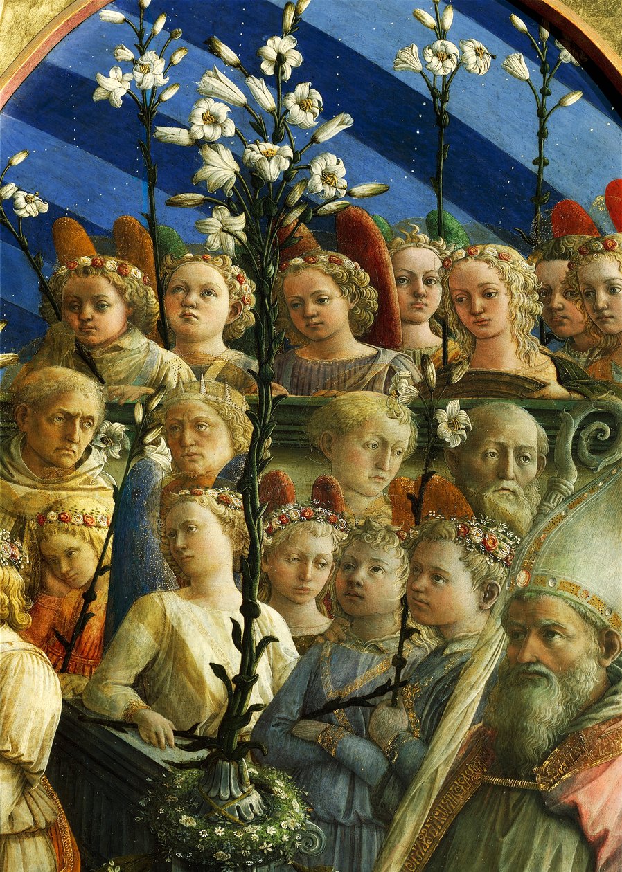 Coronazione Maringhi eller Coronation of Virgin af Filippo Lippi (ca. 1406-1469), tempera på træ, 200x287 cm, detalje af Filippo Lippi