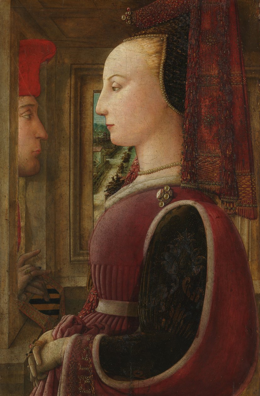 Portræt af en kvinde med en mand ved en kasse, ca. 1440. af Fra Filippo Lippi