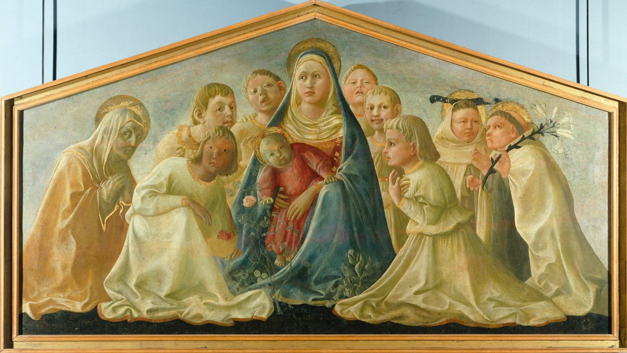 Trivulzio Madonna eller Ydmyghedens Madonna med engle og karmelitter af Filippo Lippi (ca 1406-1469), tempera på panel, 85x168 cm af Filippo Lippi