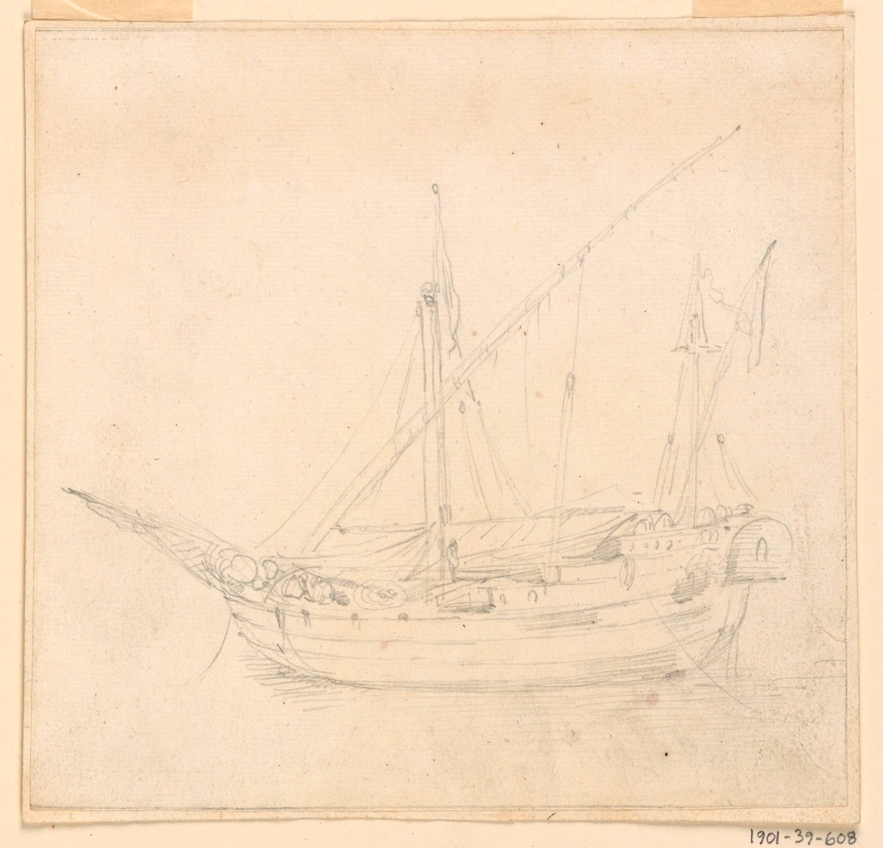 Tegning, Et sejlende skib, ca. 1780 af Filippo Marchionni