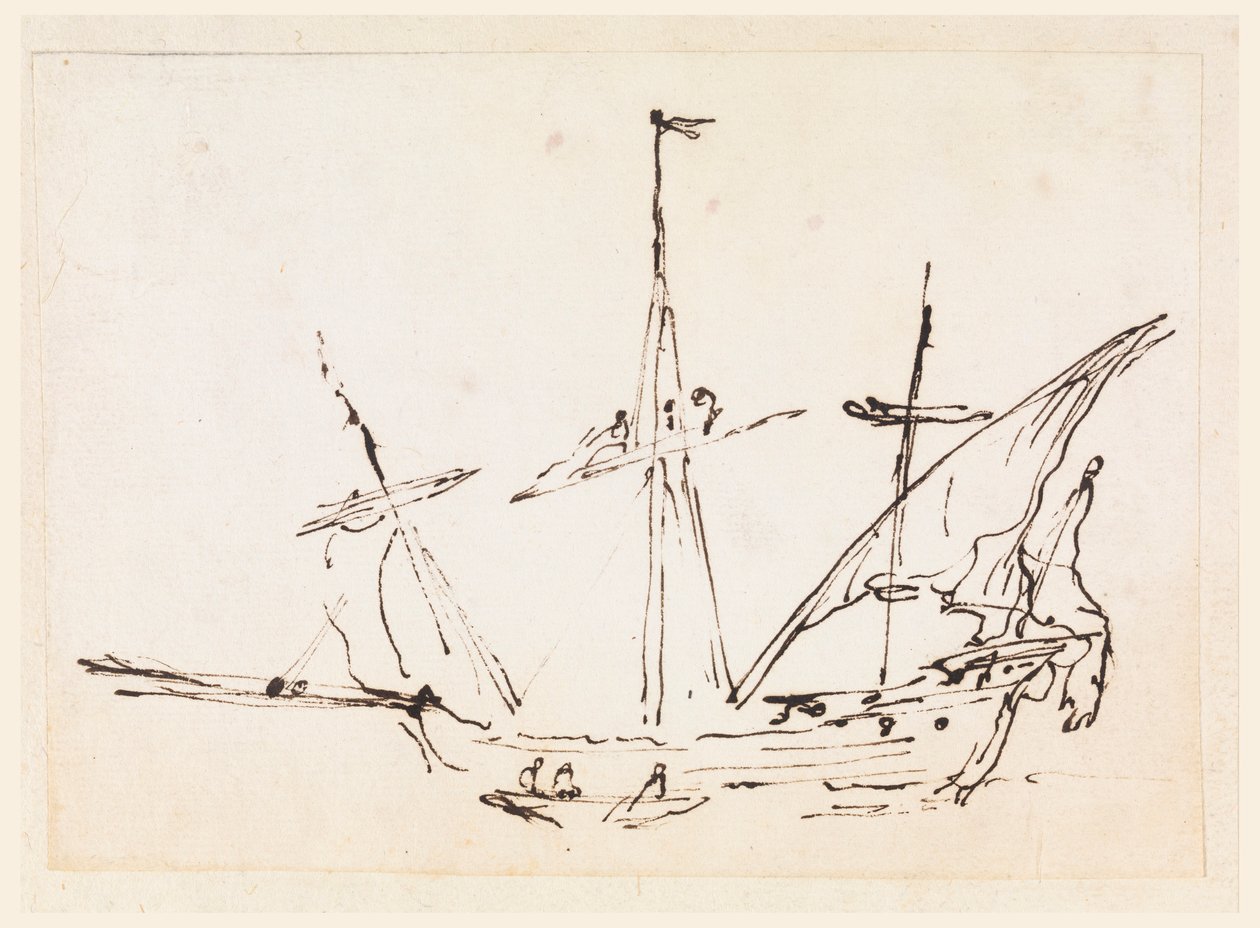 Tegning, Et sejlskib, 1770-1800 af Filippo Marchionni