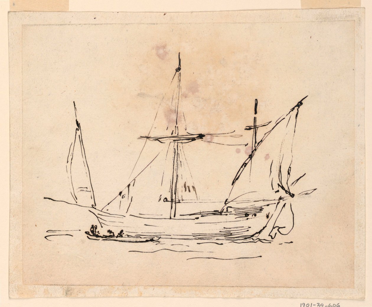 Tegning, Et sejlskib, 1770-1800 af Filippo Marchionni