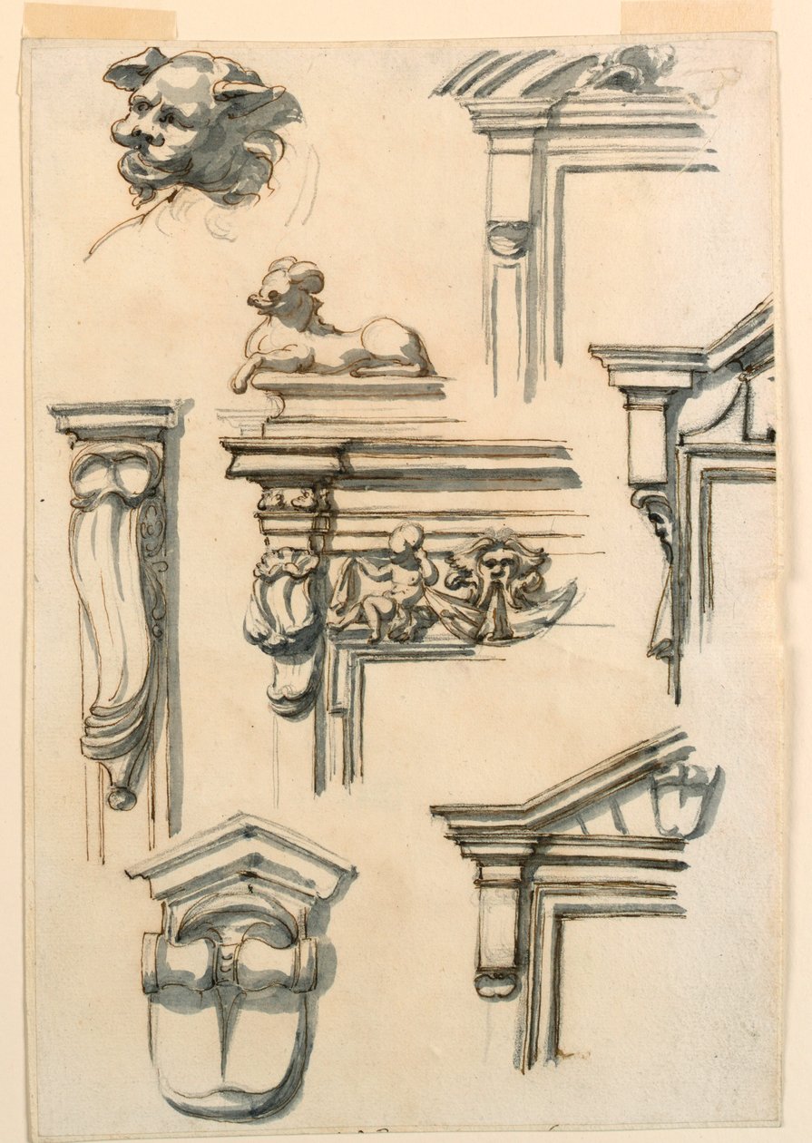 Tegning, arkitektoniske studier, 1750-75 af Filippo Marchionni