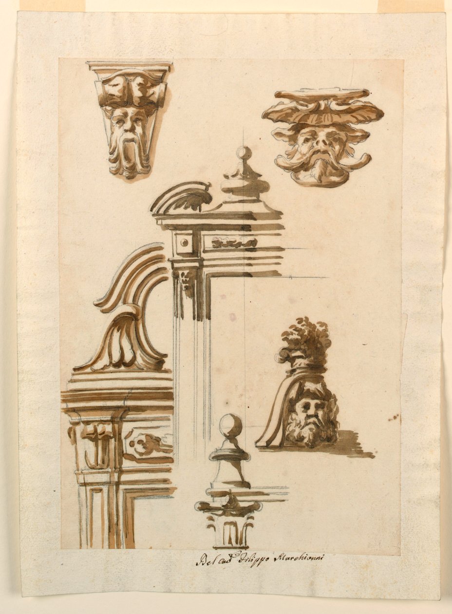 Tegning, arkitektoniske studier, 1750-90 af Filippo Marchionni