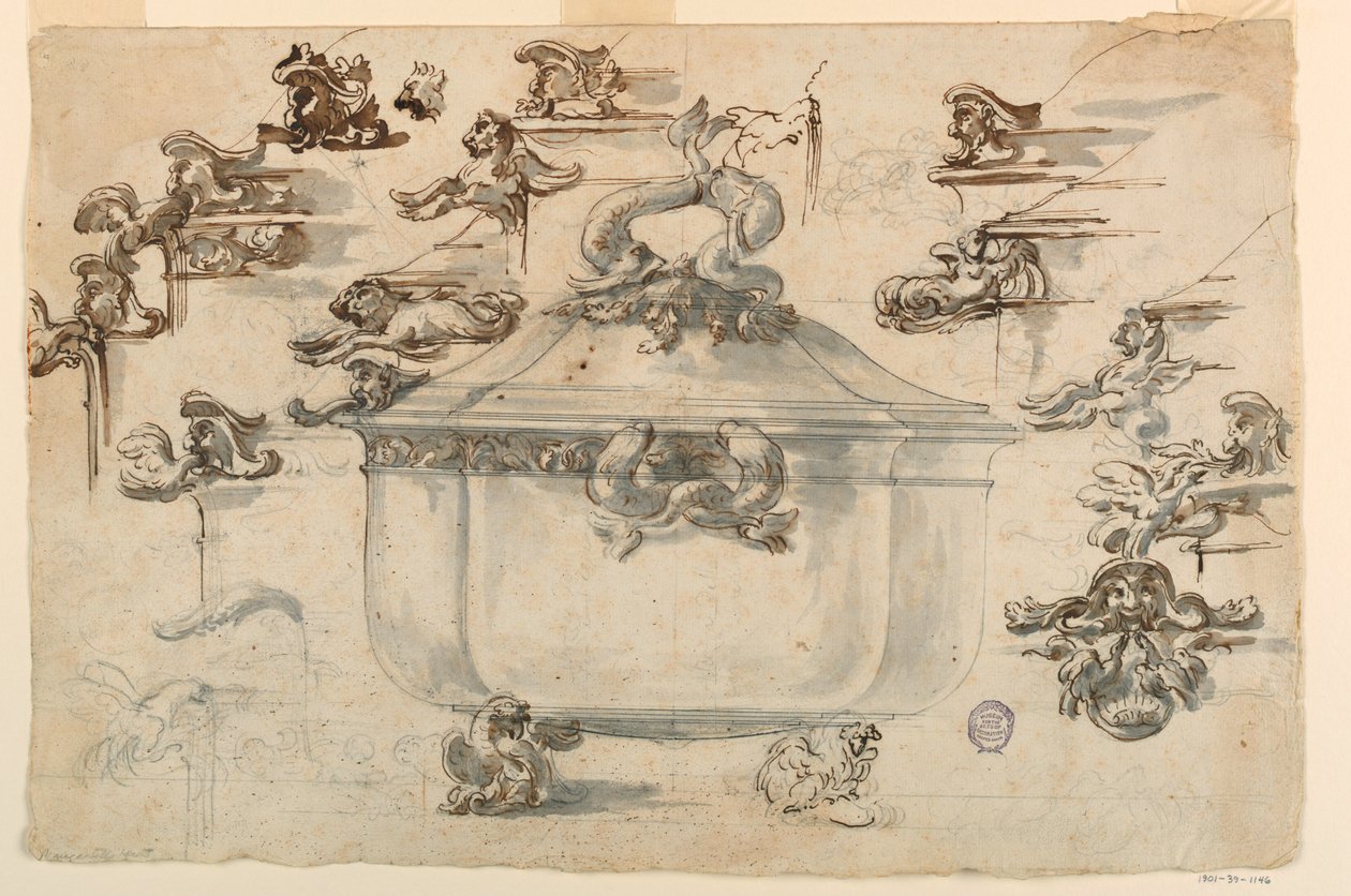 Tegning, design til sølvterrin, 1769 af Filippo Marchionni