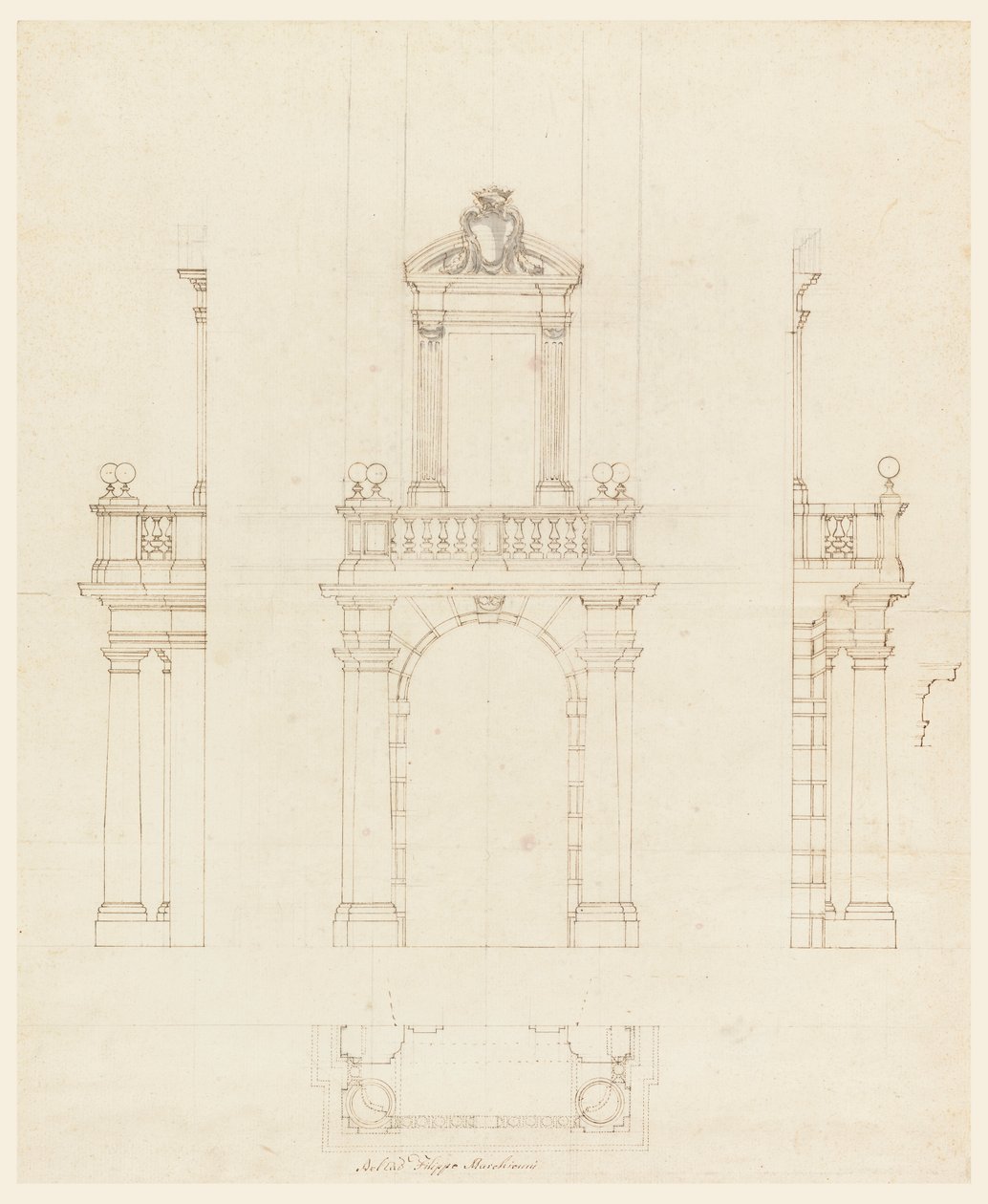 Tegning, Dørkasse og ramme til en dør, 1750-75 af Filippo Marchionni