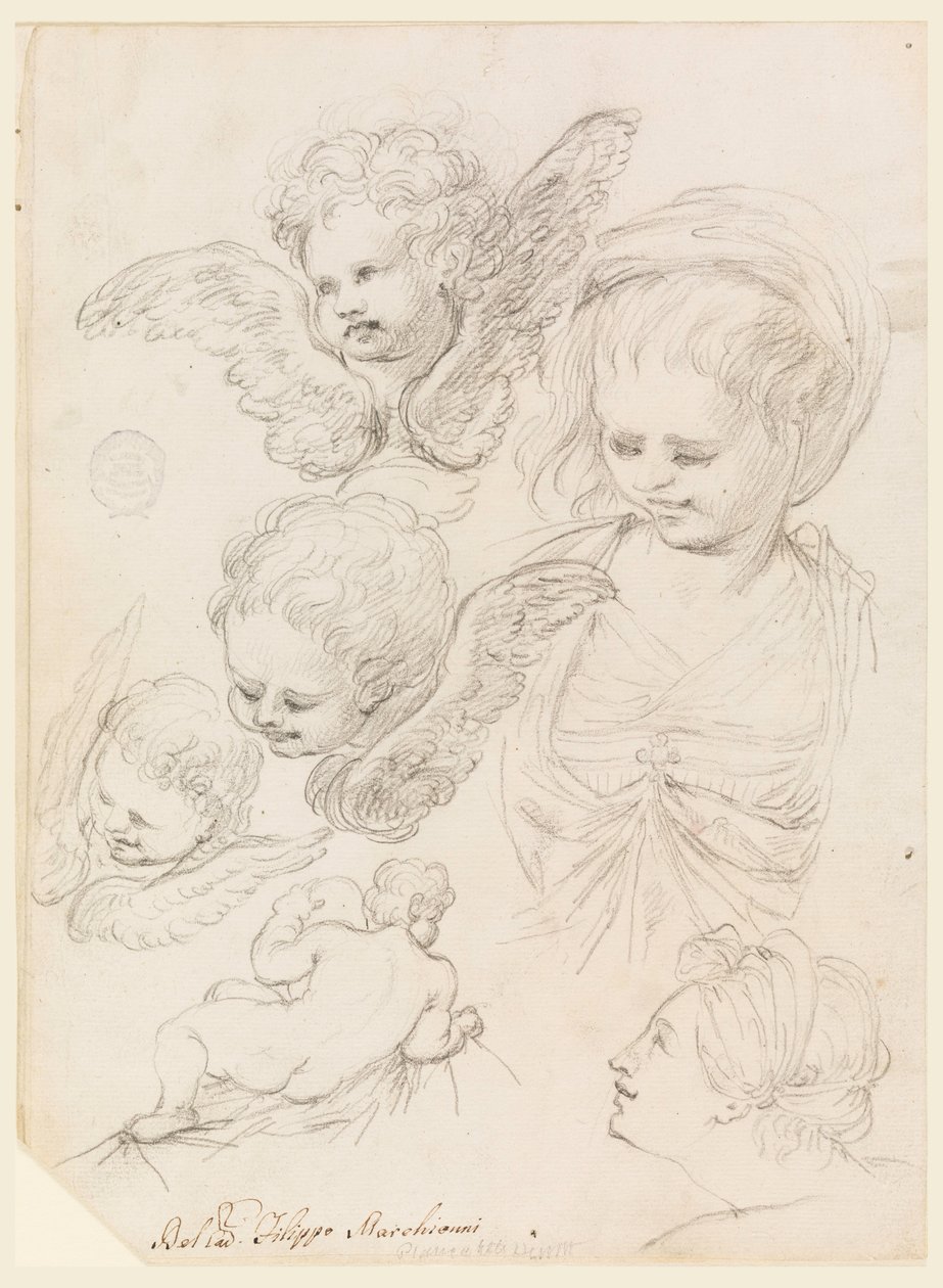 Tegning, Studier til en religiøs fremstilling, 1725-40 af Filippo Marchionni