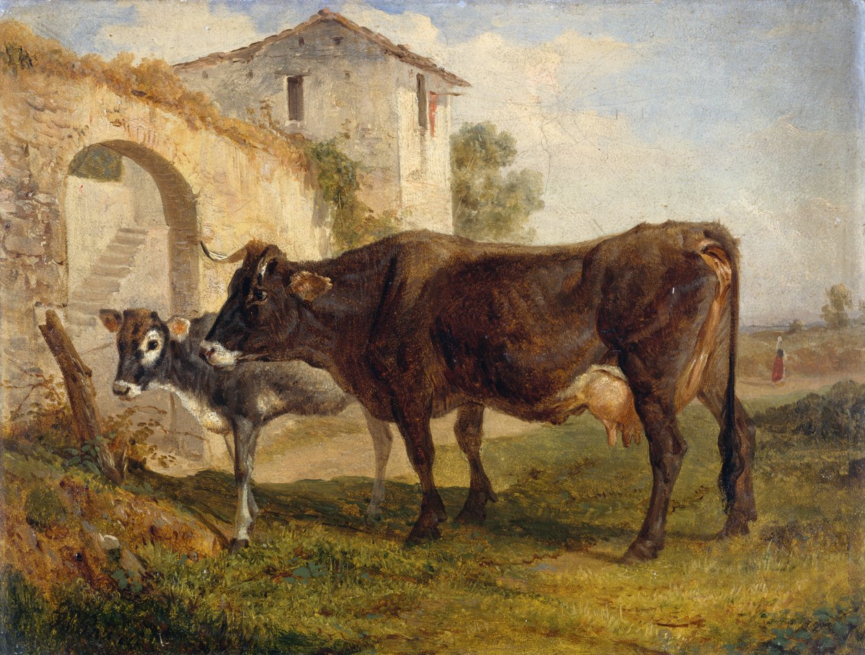 Tilbage fra græs, af Filippo Palizzi (1818-1899), olie på kort, 32x24 cm, Italien af Filippo Palizzi