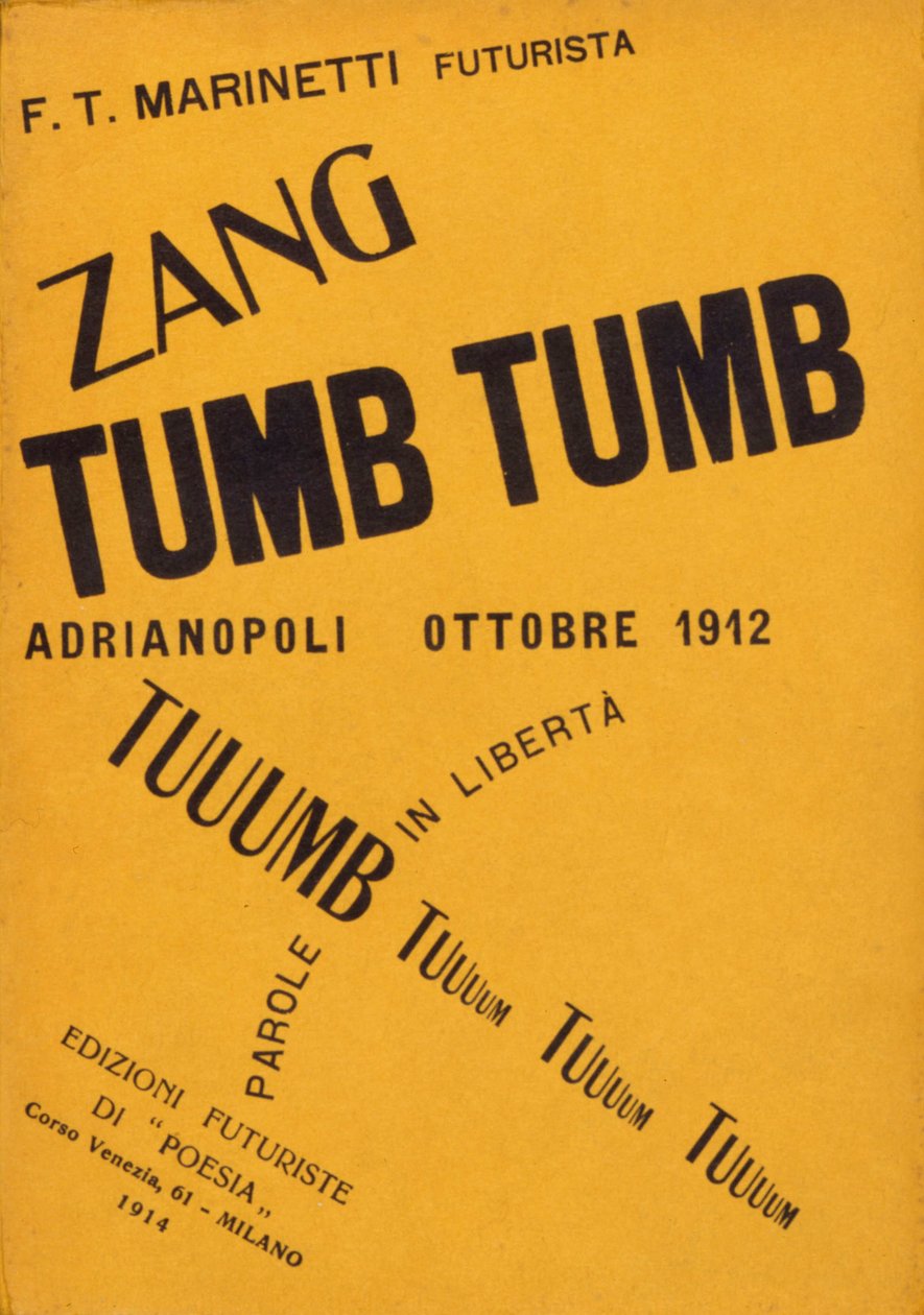 Omslag til bogen af Filippo Tommaso Marinetti ""Zang Tumb Tumb"" fra 1912. privat samling Milano af Filippo Tommaso Emilio Marinetti