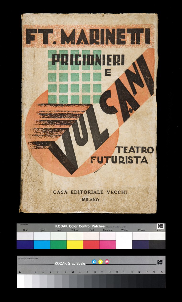 Futurisme: cover af "" Prisoners and Volcanoes "" 1927 (gravering) af Filippo Tommaso Emilio Marinetti