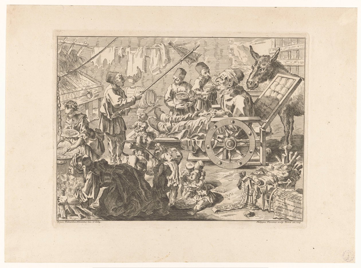 Pulcinella i en rullestol af Filippo Vasconi